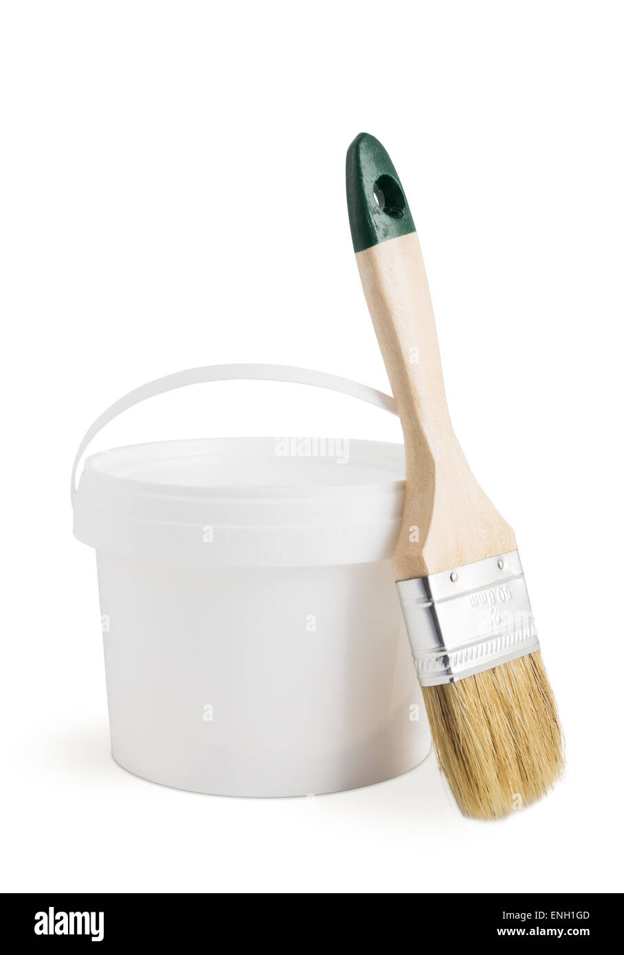 White paint can and paint brush isolated on the white background Stock