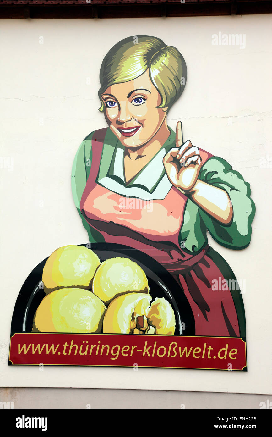 Sign outside the Thuringer Dumpling Museum in Heichelheimer. Stock Photo