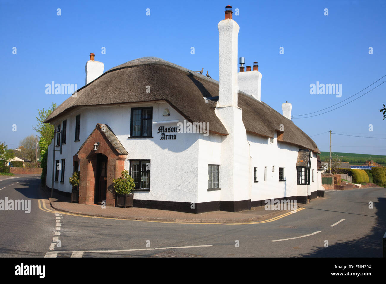 Thatched Masons Arms pub in Williton, West Somerset Stock Photo