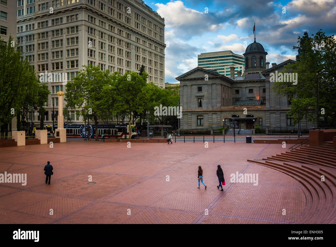 View of Pioneer Courthouse Square, in Portland, Oregon. Stock Photo