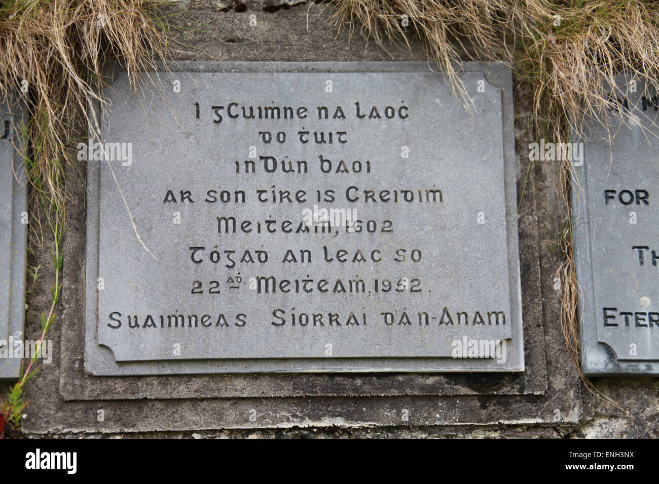 Information plaque at the ruins of Dunboy Castle on the Beara Peninsula in County Cork Stock Photo