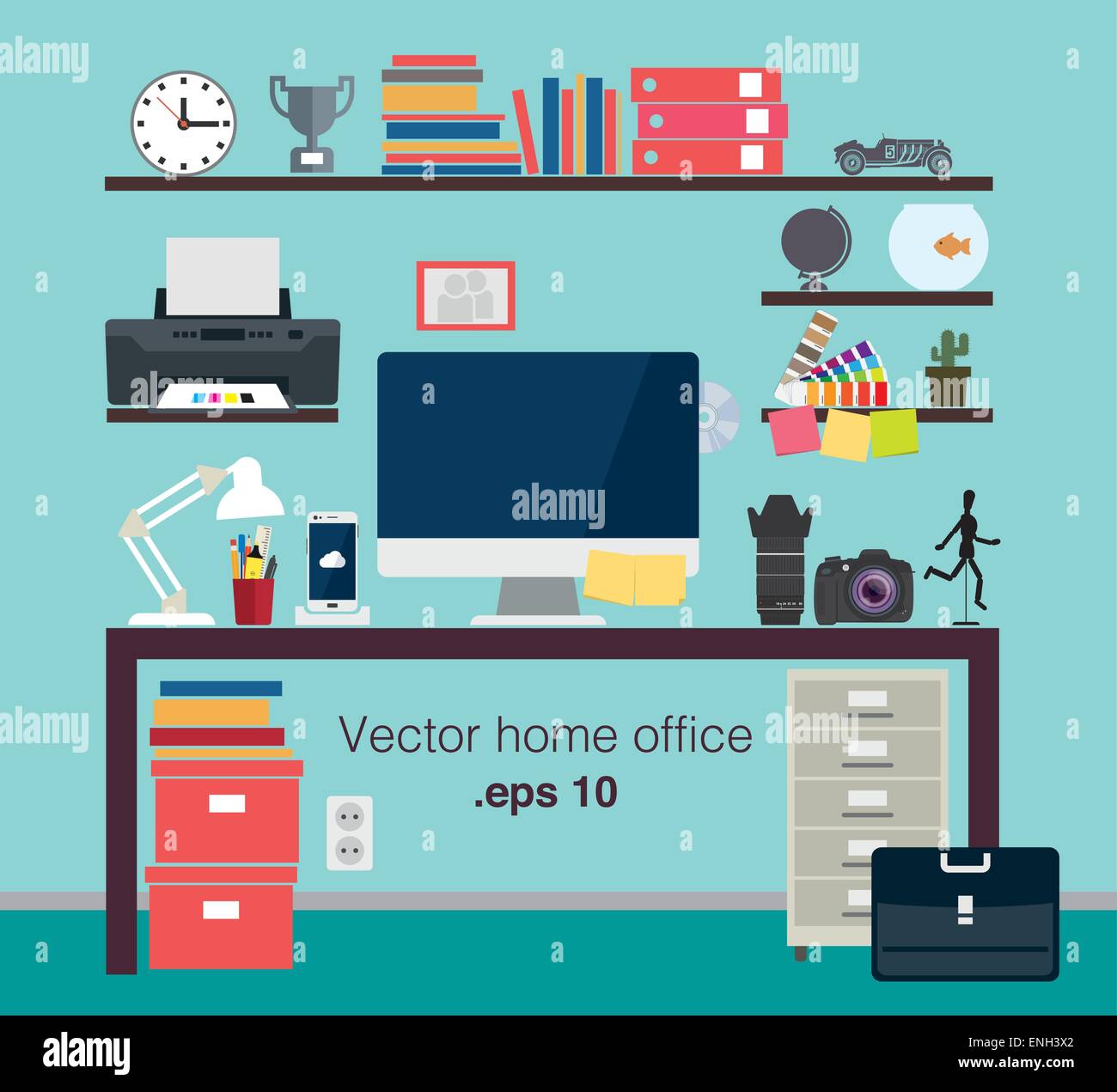 Home office illustrated vector set Stock Vector
