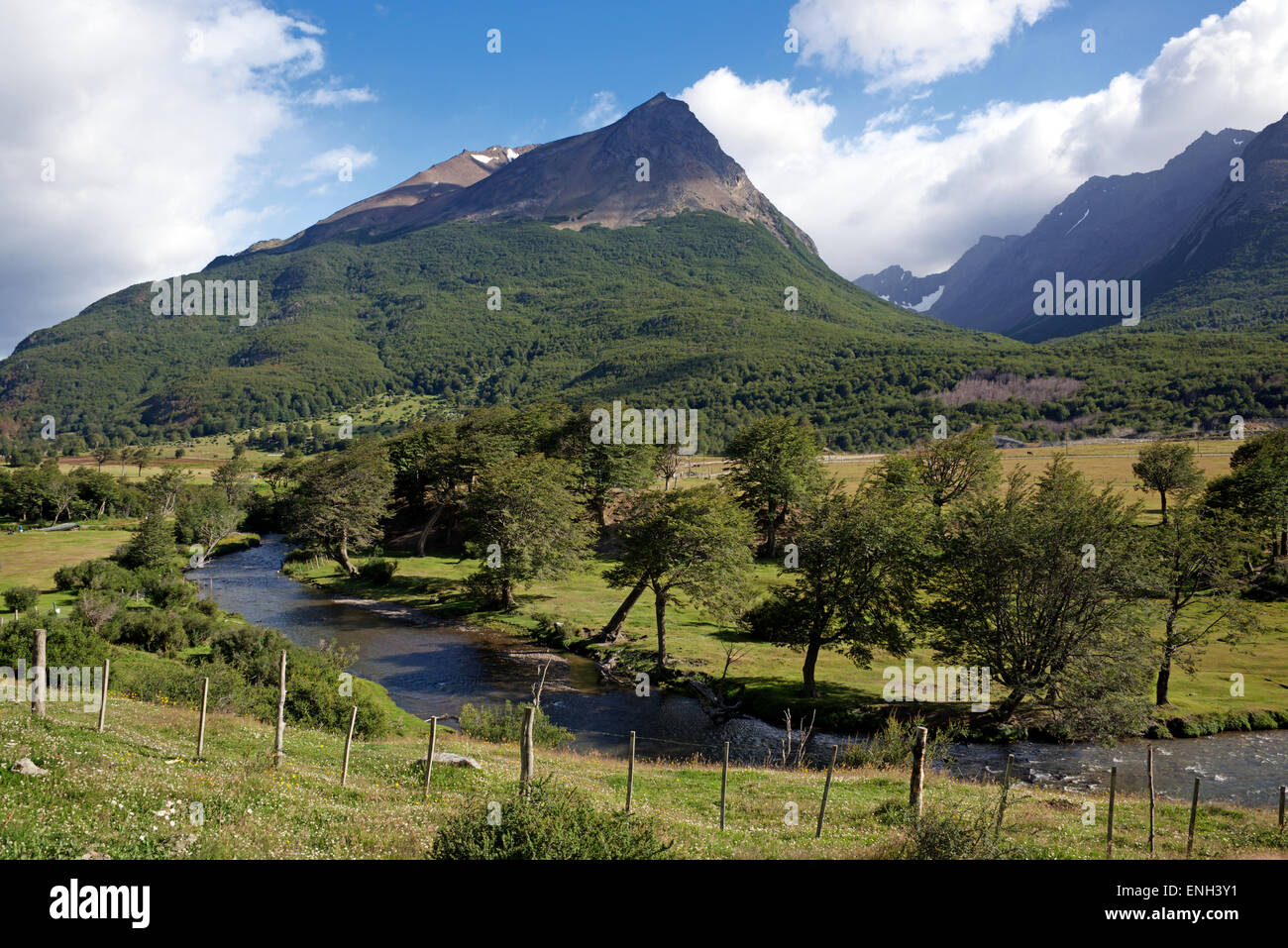 Rural landscape Lapataia River Tierra del Fuego Argentina Stock Photo