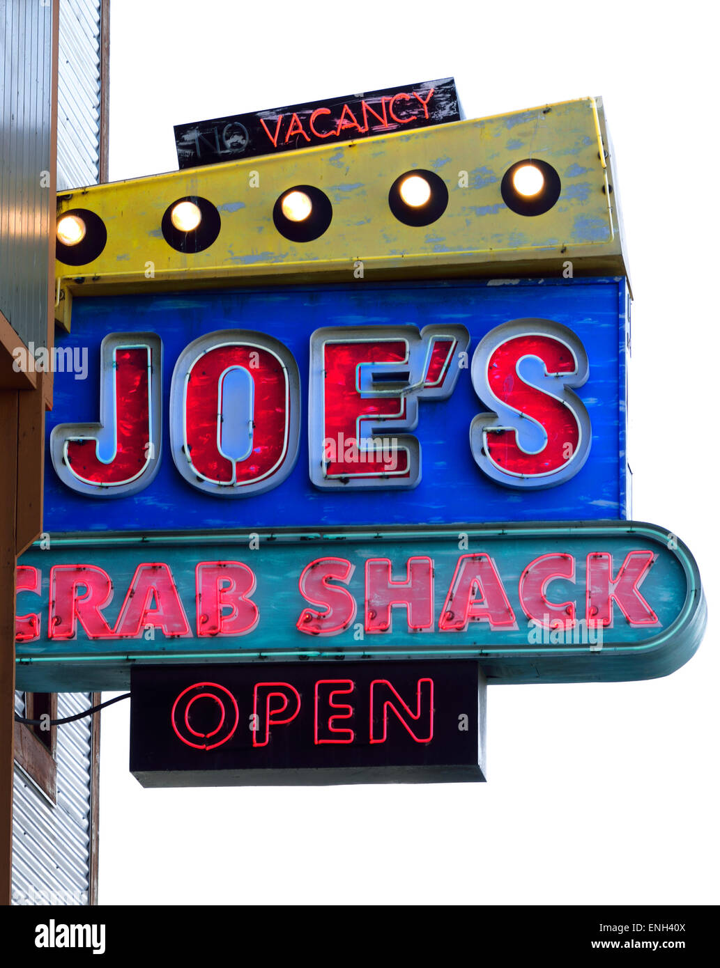 Renowned Joe's Crab Shack eatery sign at Fisherman's Wharf San Francisco California USA Stock Photo