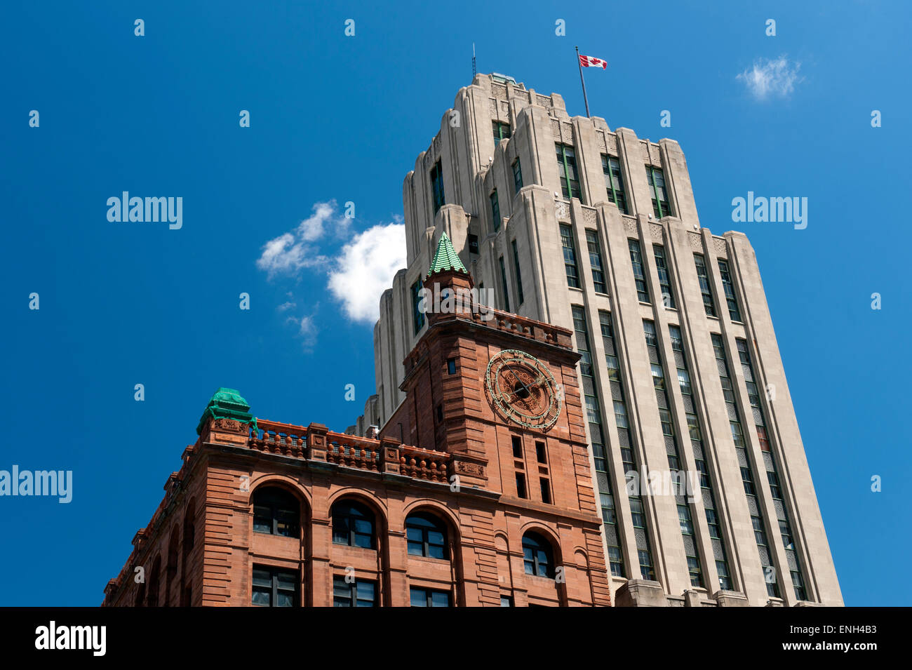 New York Life Insurance and Aldred buildings, Old Montreal, province of Quebec, Canada. Stock Photo