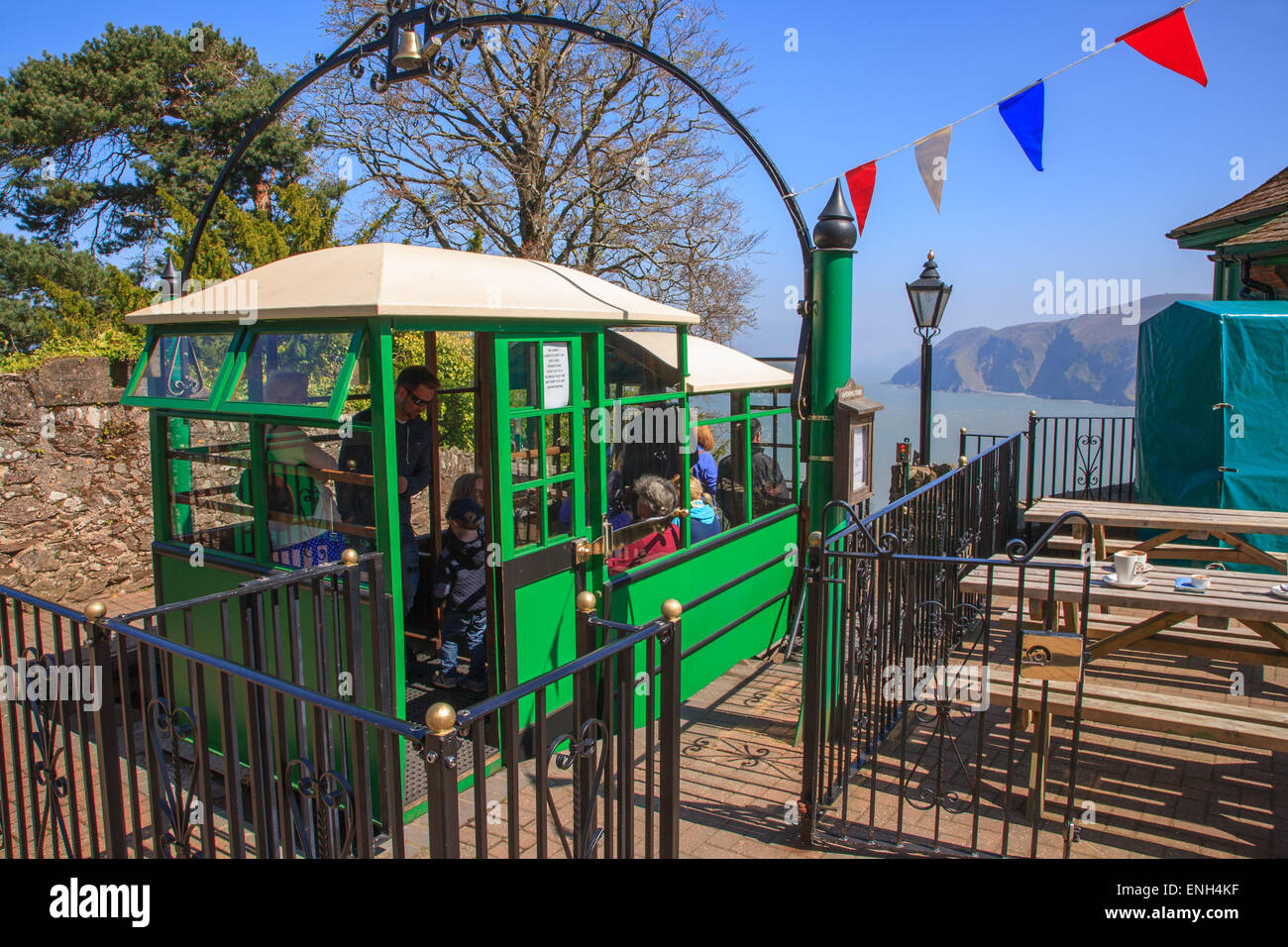 The Lynton and Lynmouth Cliff Railway, Devon, a water-operated funicular opened in 1890 Stock Photo