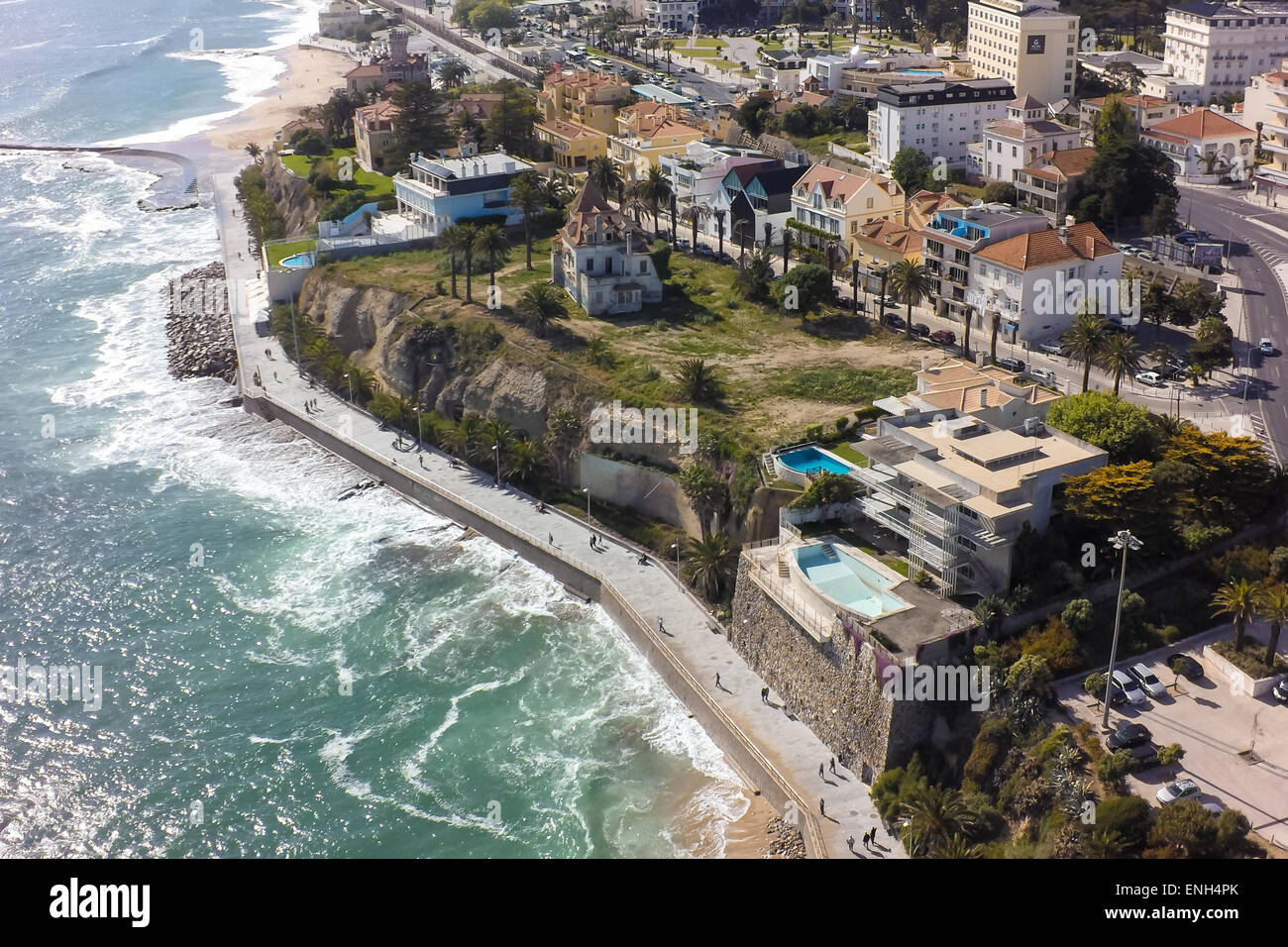 Aerial view of Estoril coastline near Lisbon in Portugal Stock Photo