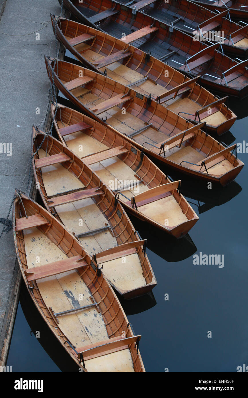 traditional wooden rowing boats on the River Wear in Durham Stock Photo