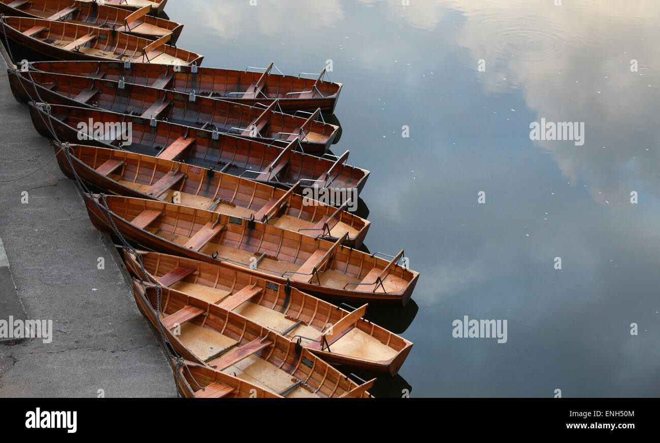 traditional wooden rowing boats on the River Wear in Durham Stock Photo