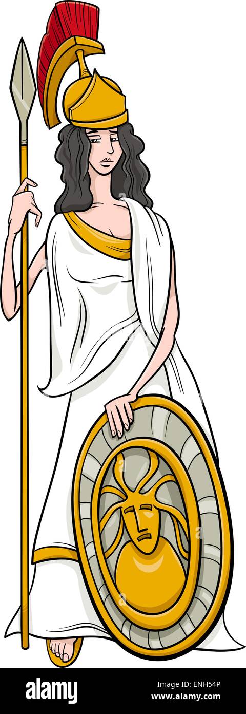 Cartoon Illustration of Mythological Greek Goddess Athena Stock Vector