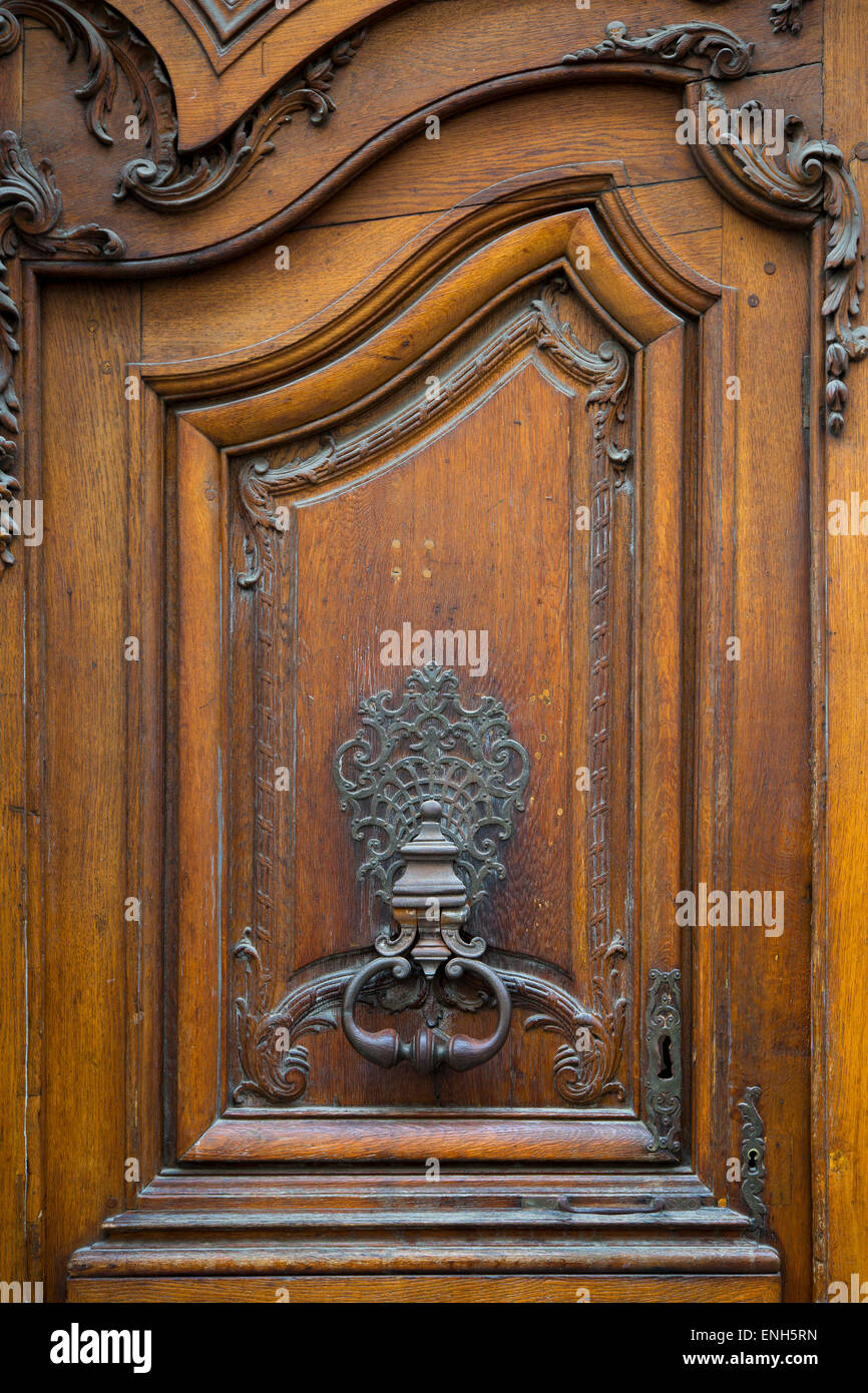Knocker and door details at entry to Hotel Carnavalet - now the History of France Museum, les Marais, Paris, France Stock Photo