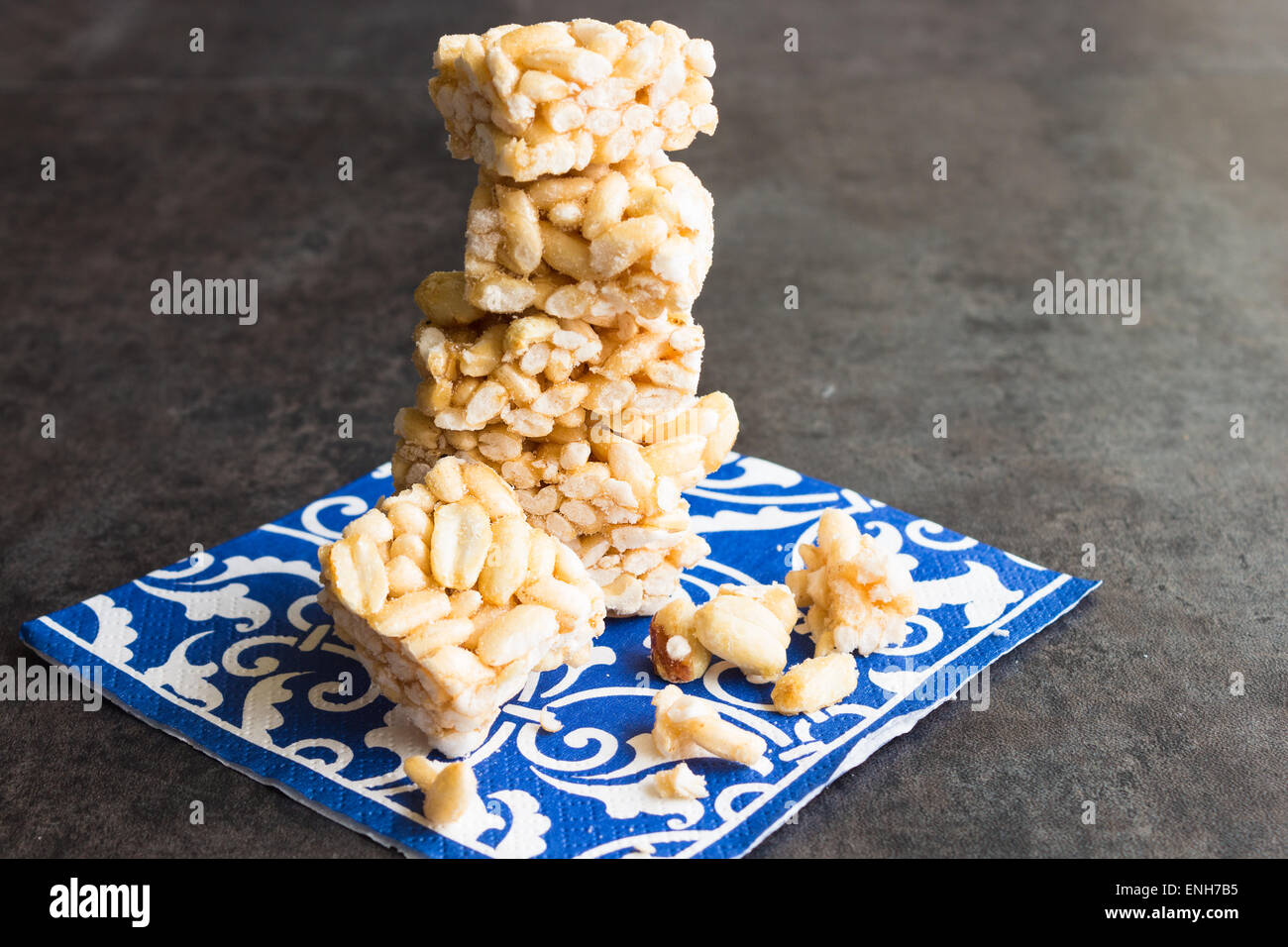 Popular Hawaiian candy made with rice, peanuts, sugar and butter Stock