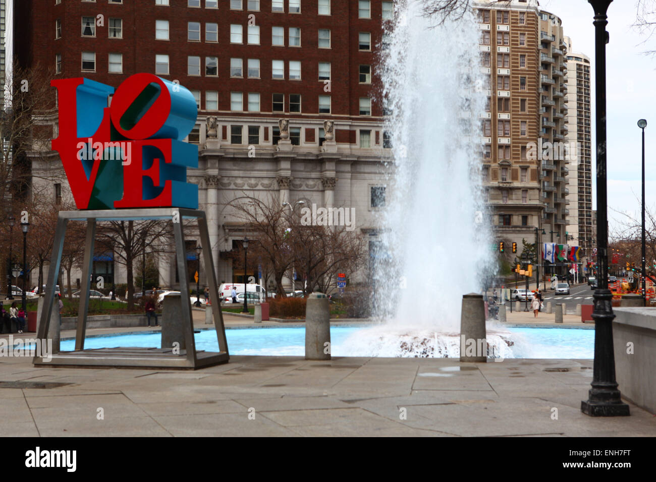 The Love Sculpture in Philadelphia, in front of a fountain Stock Photo