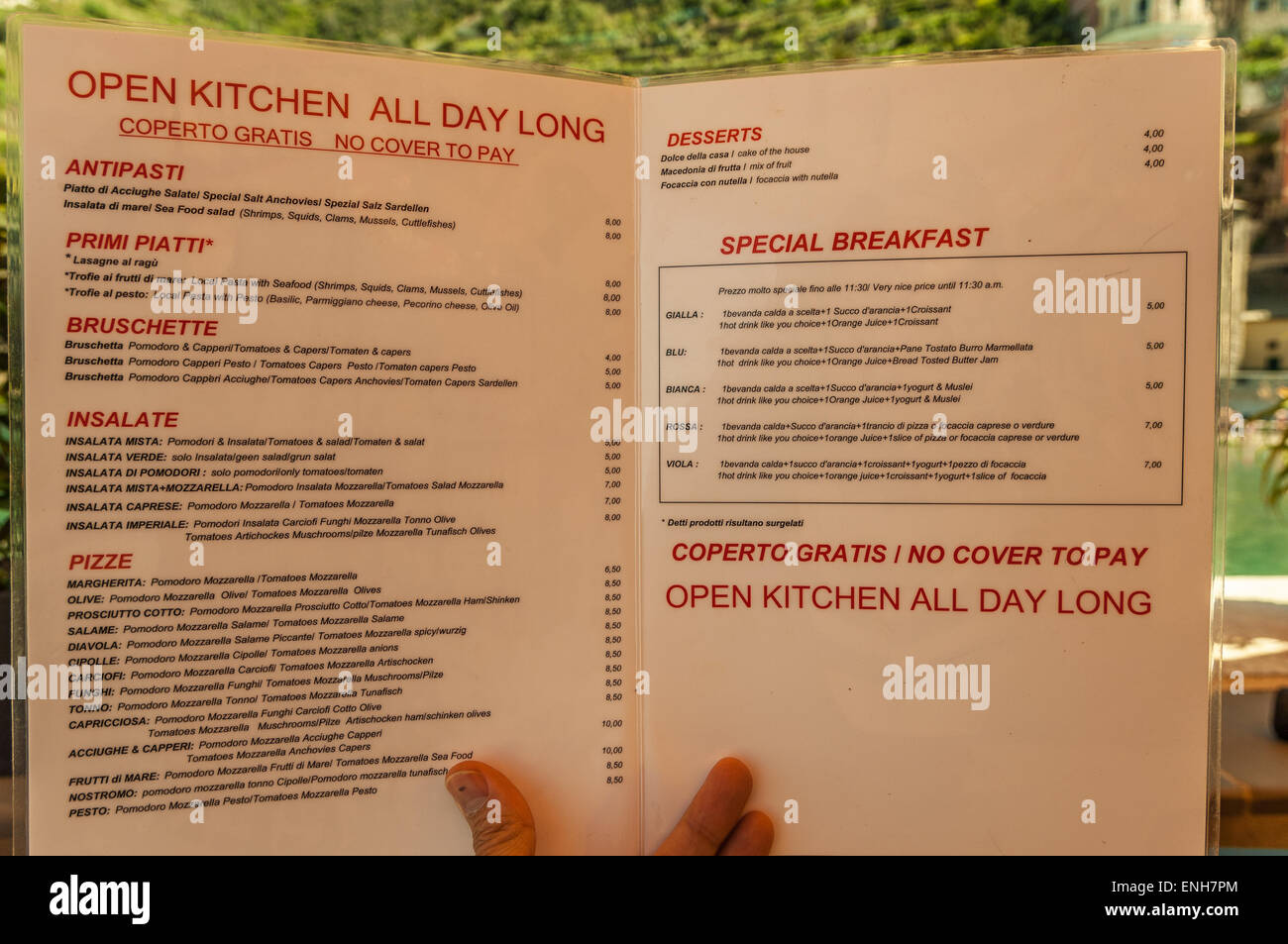 italian food menu in english