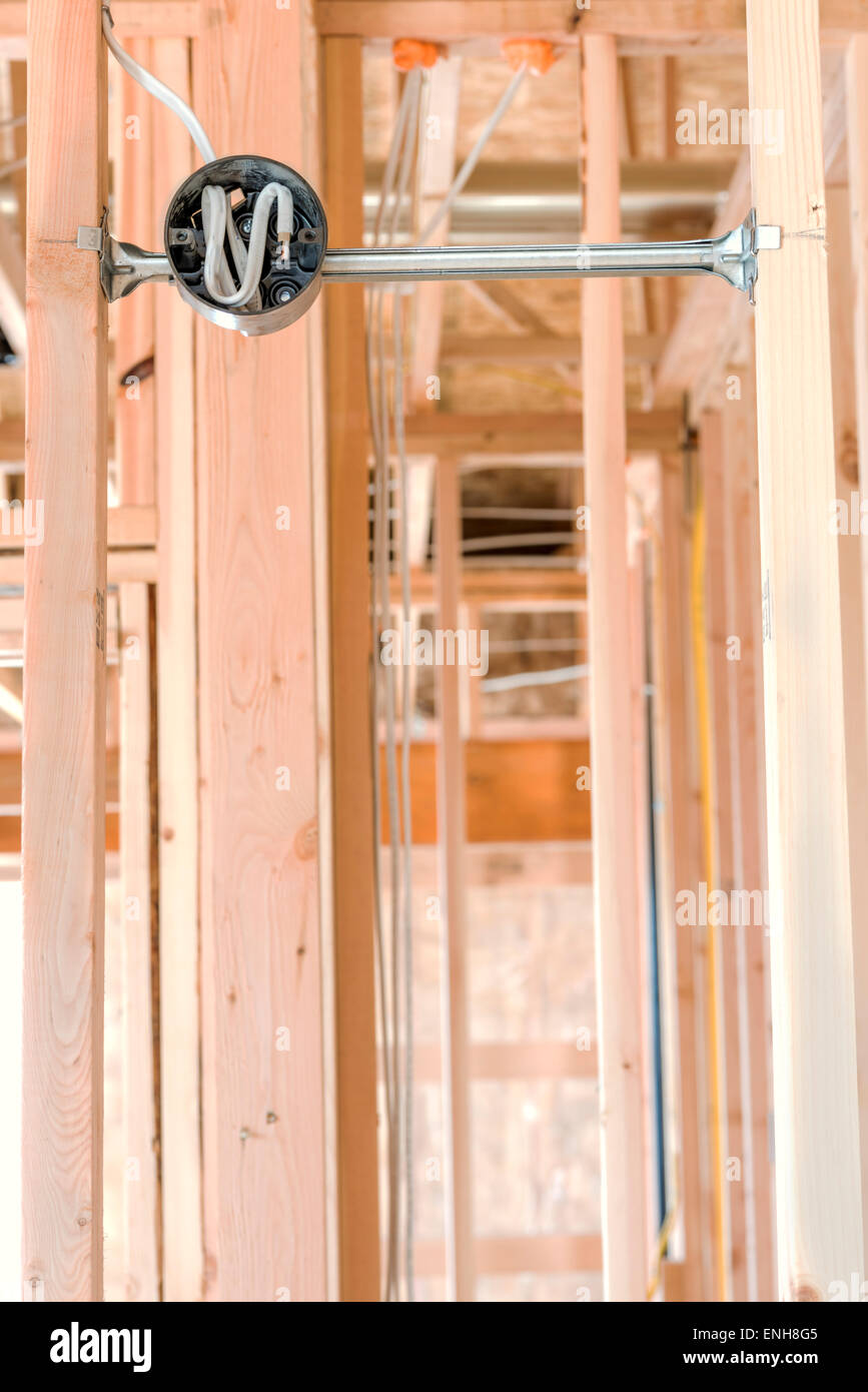 Electrical light fixture box in construction Stock Photo Alamy