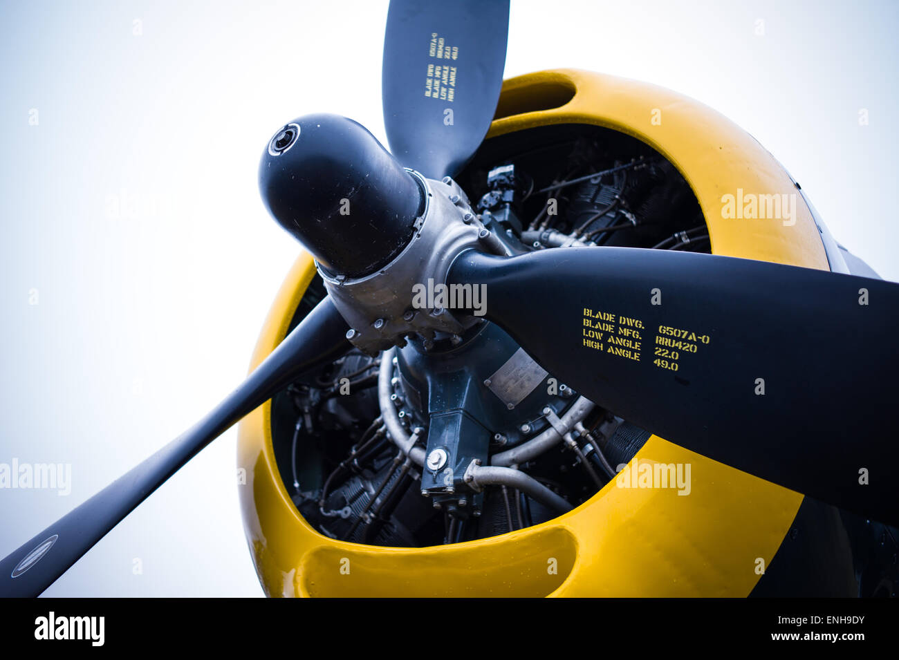 3 blade propeller on a radial piston engine, with a clean background