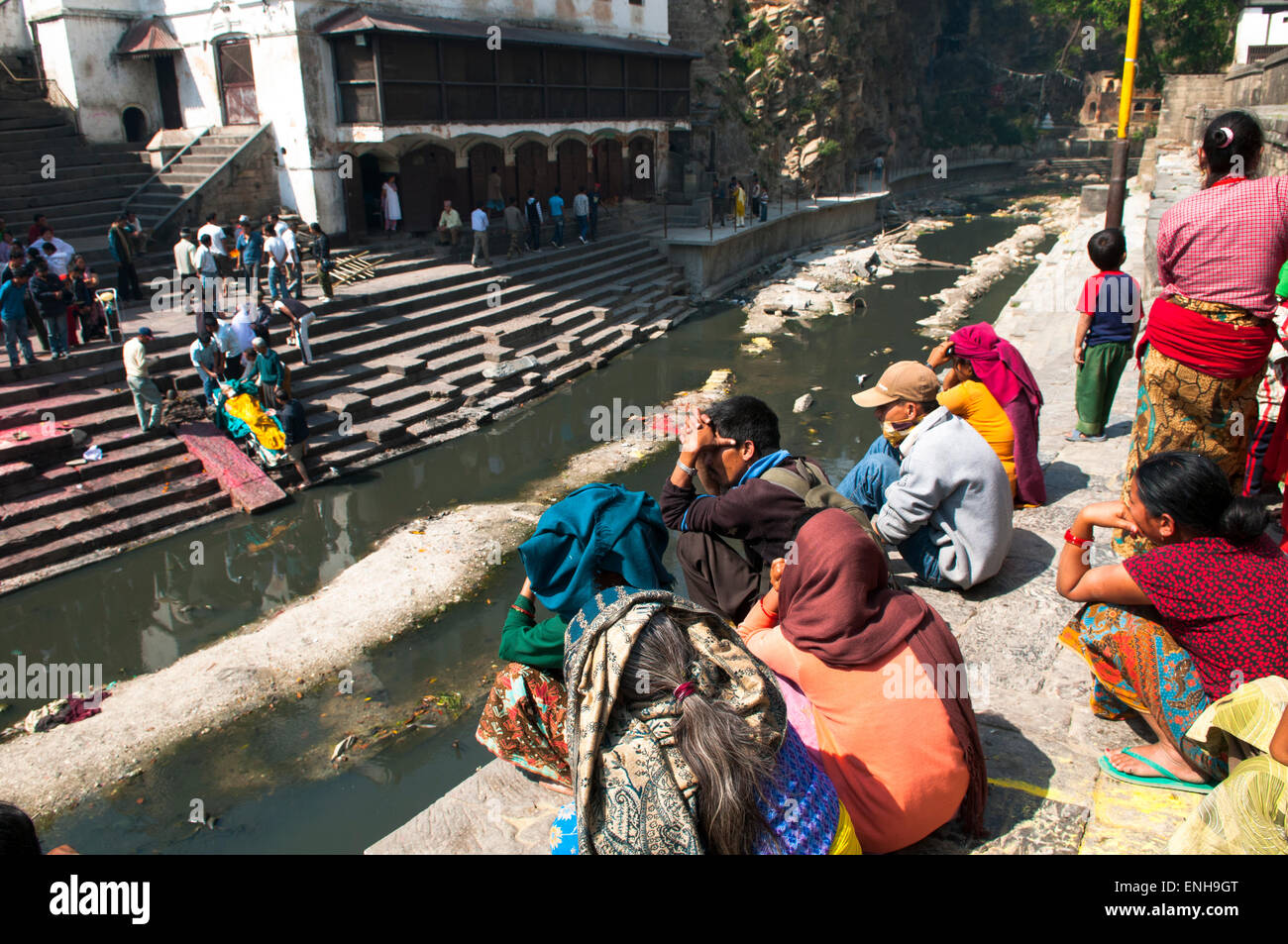 A body headed for cremation in Kathmandu's Pashupatinath temple. Stock Photo