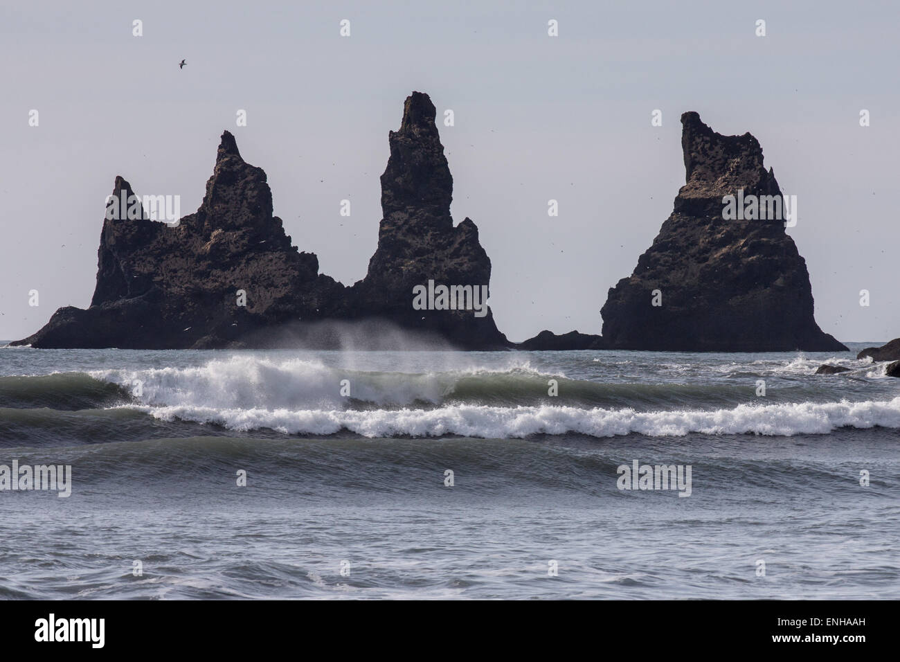 March 24, 2015 - Iceland - Sea stacks seen from the Vik town black sand ...