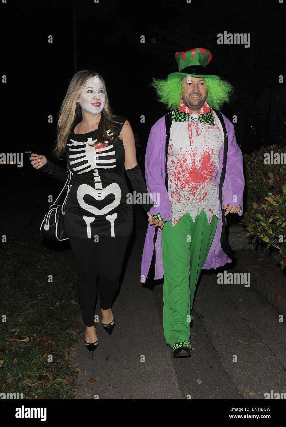 Jonathan Ross Halloween Party Arrivals David Mitchell Attends The Party Dressed As The Mad Hatter From Alice In Wonderland While His Wife Arrives Dressed As A Skeleton Featuring David Mitchell Victoria Coren