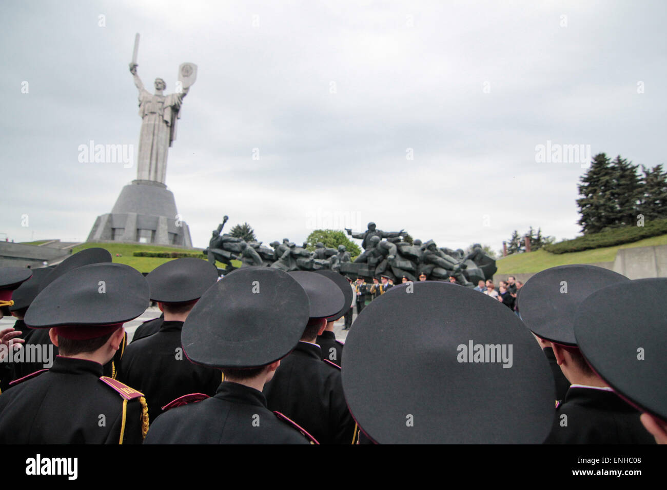 Kiev, Ukraine. 5th May, 2015. Military cadets prepare for a parade of
