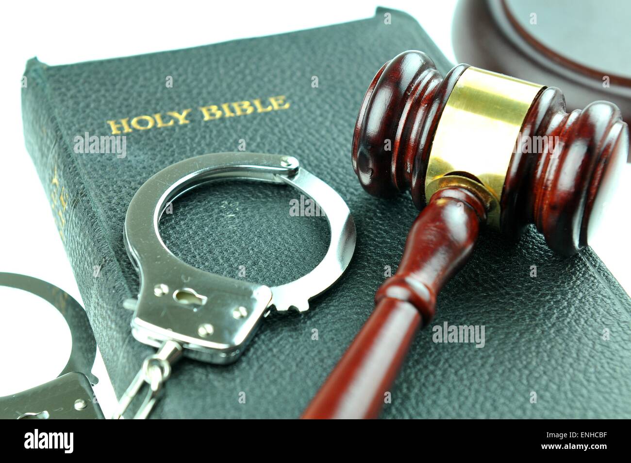 Legal concept with gavel, Bible and handcuffs Stock Photo Alamy