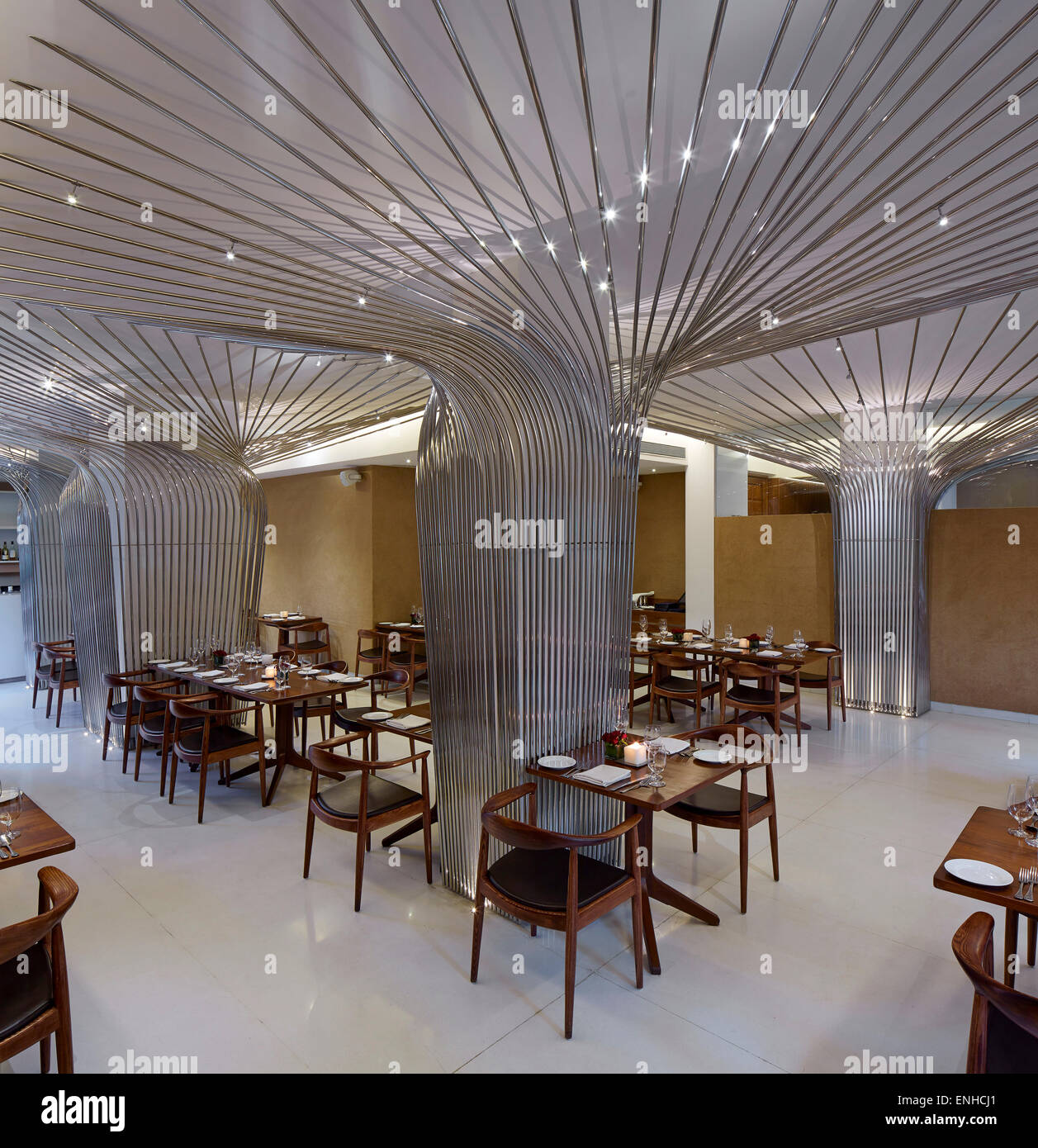 Overall interior view. Tote Bandra Restaurant, Mumbai, India. Architect: SP+A, 2015. Stock Photo