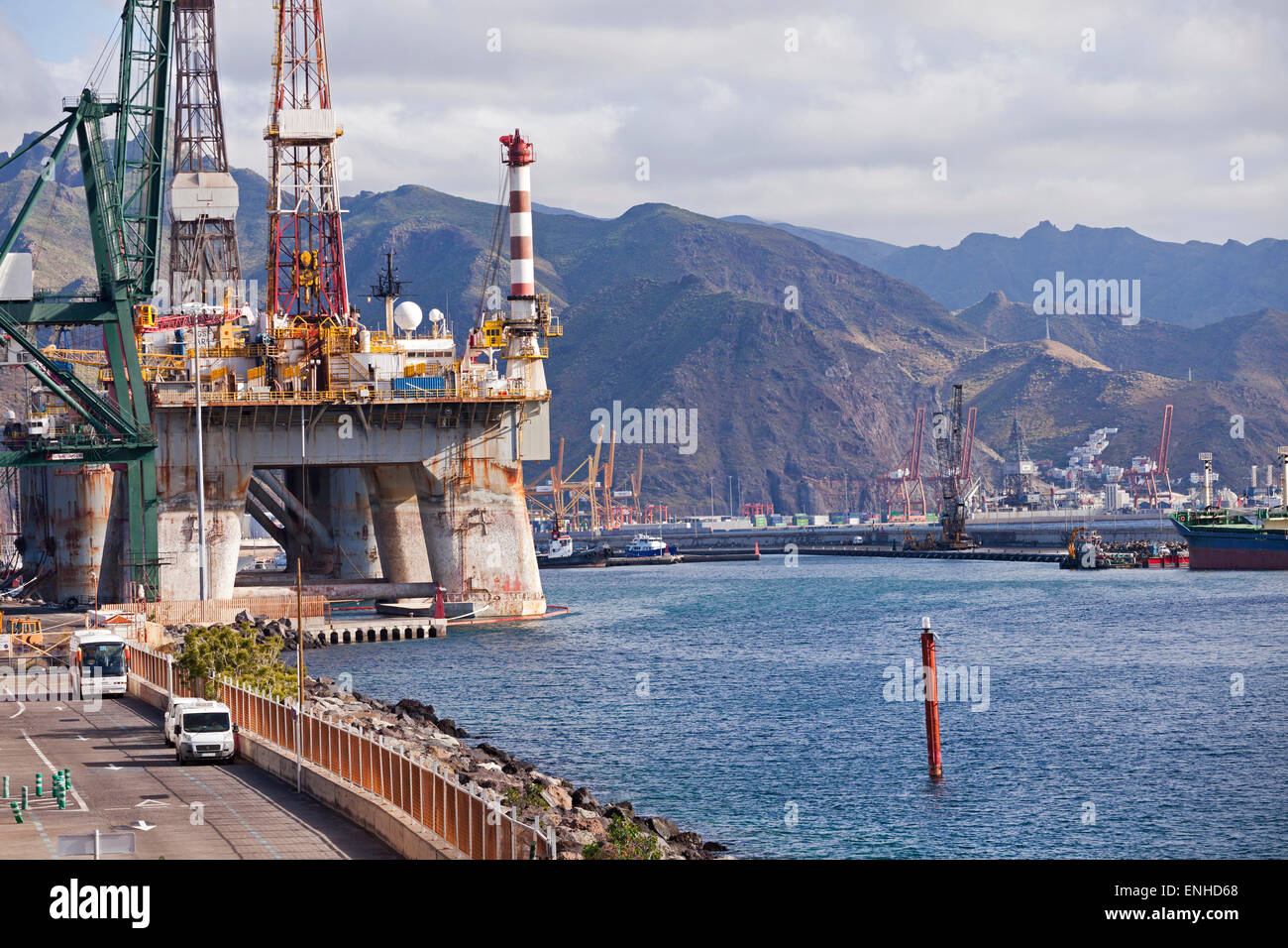 Oil platform at the harbour in Santa Cruz de Tenerife, Tenerife, Canary Islands, Spain, Europe Stock Photo