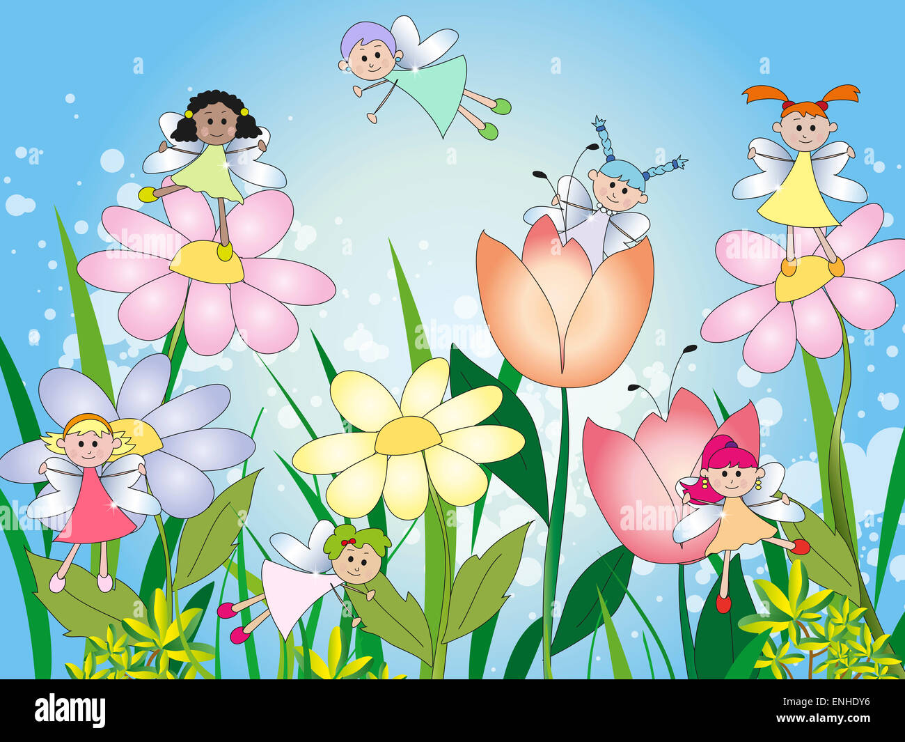 Illustration Of Fairies In The Flowers Stock Photo Alamy