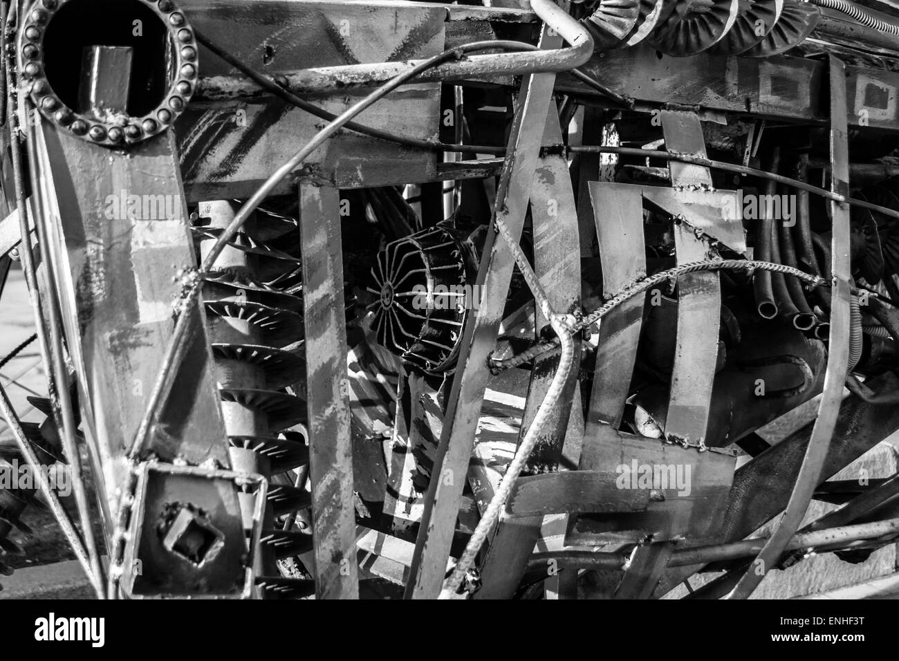 Assorted junk metal welded together and painted in monochrome Stock Photo