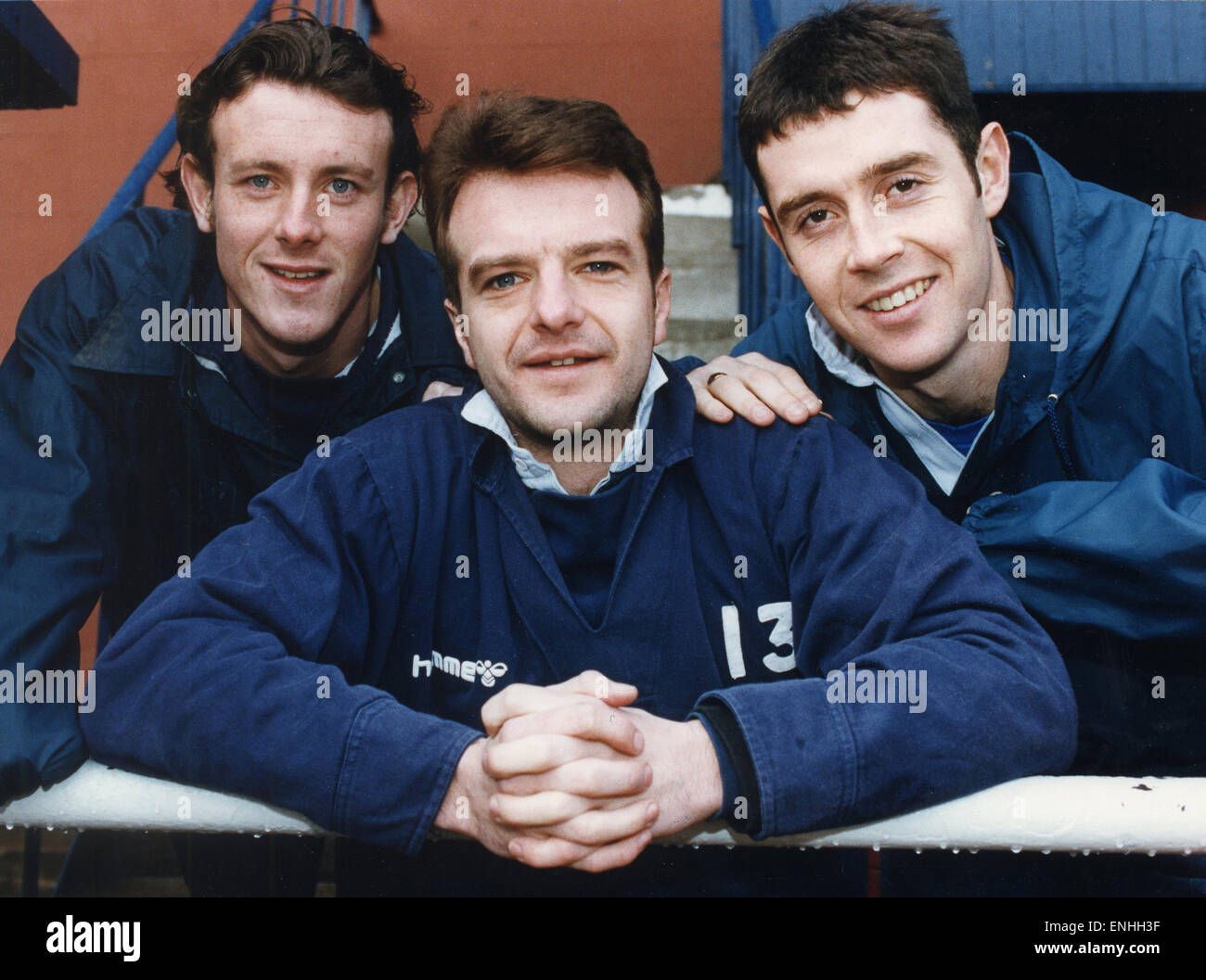 Falkirk footballers left to right: Garry Lennox, Fraser Wishart and David Weir, 1993. Stock Photo