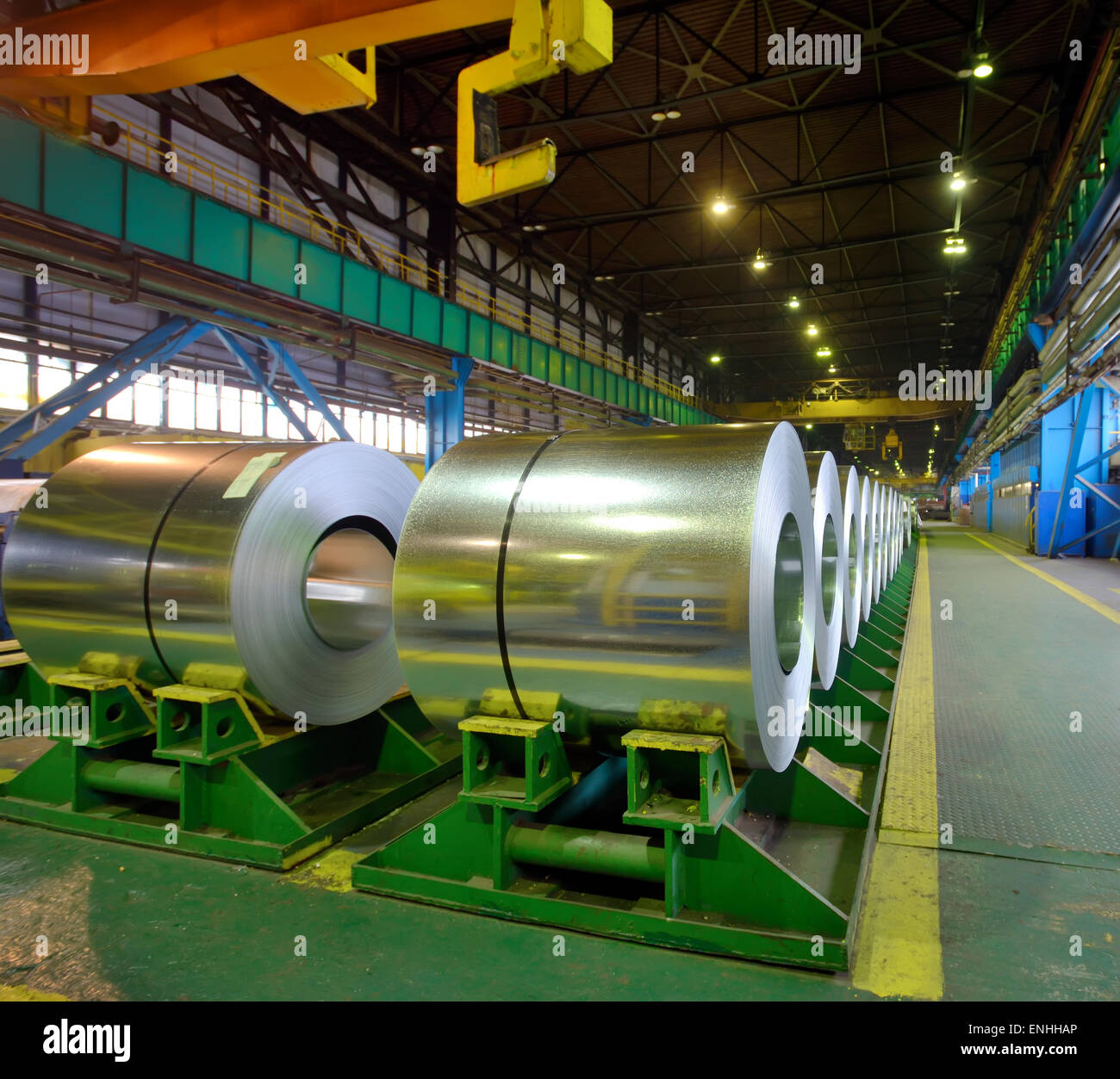 rolls of steel sheet stored in warehouse Stock Photo