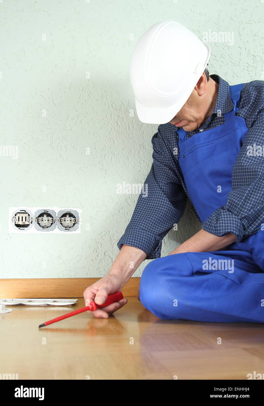 A Electrocution o electric shock of an Electrician Stock Photo