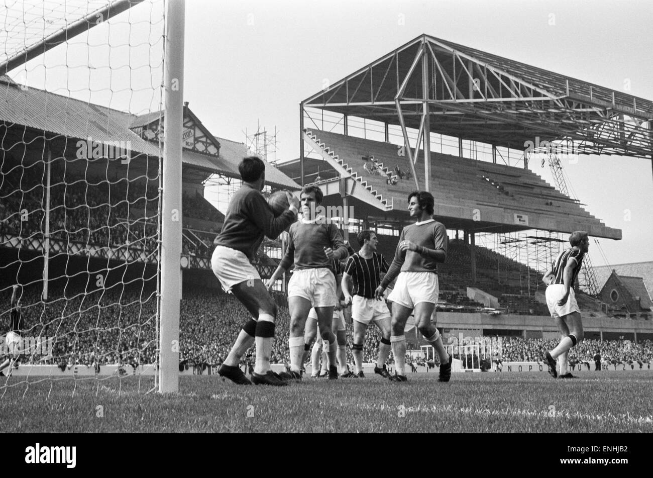 Action during the match between Everton and Crystal Palace at Goodison Park, as construction work goes on for a new stand. 16th August 1969. Stock Photo