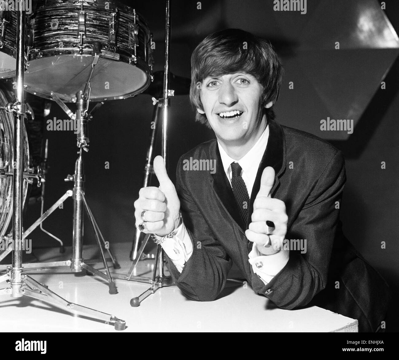 Ringo Starr celebrates his 24th Birthday at BBC Lime Grove Studios in Sheppards Bush, London, Tuesday 7th july 1964. The Beatles were at the BBC to film an insert for 'Top of The Pops'. Stock Photo