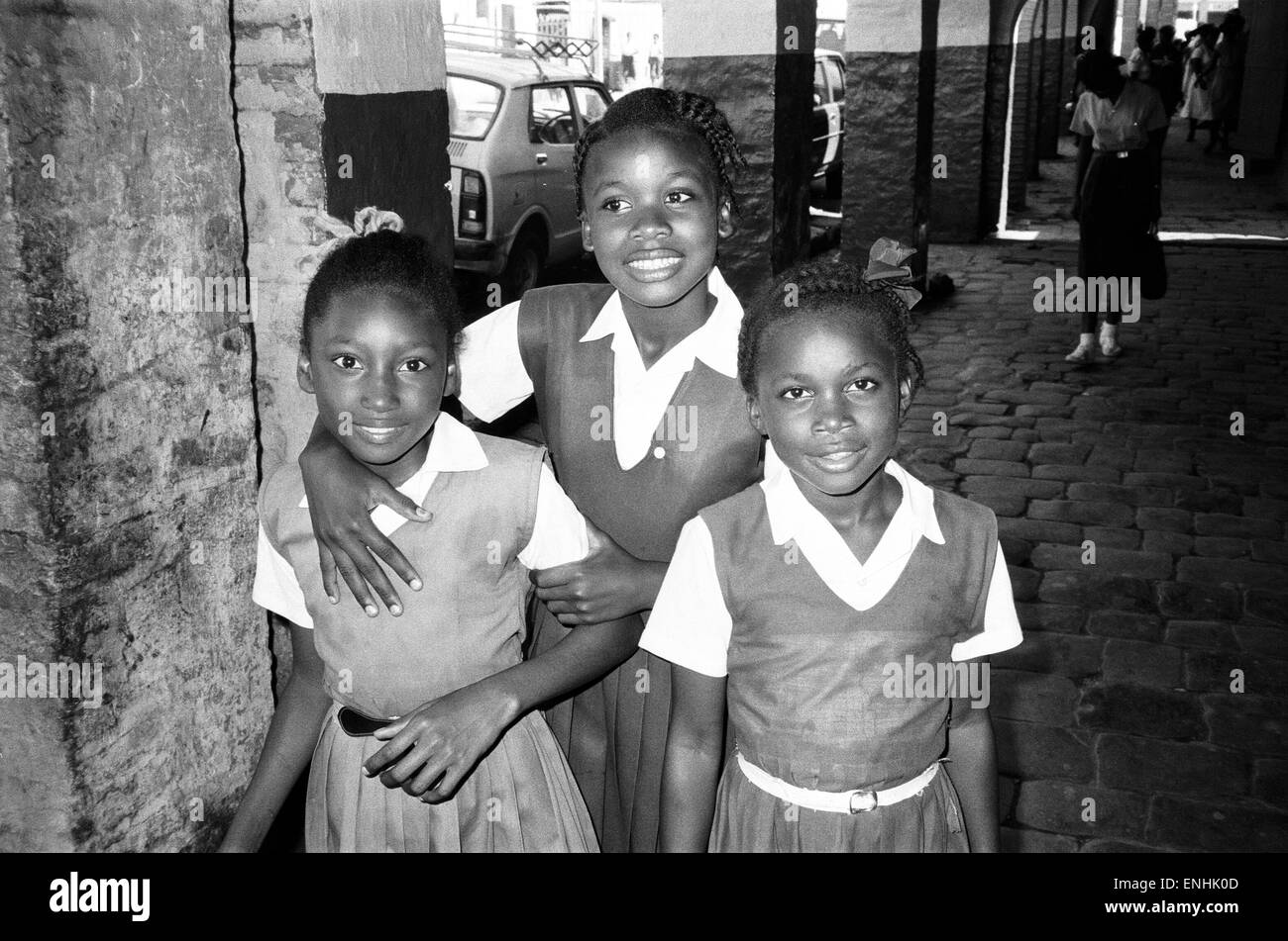 Children on their way to school in Kingston, Jamaica, January 1984. Stock Photo
