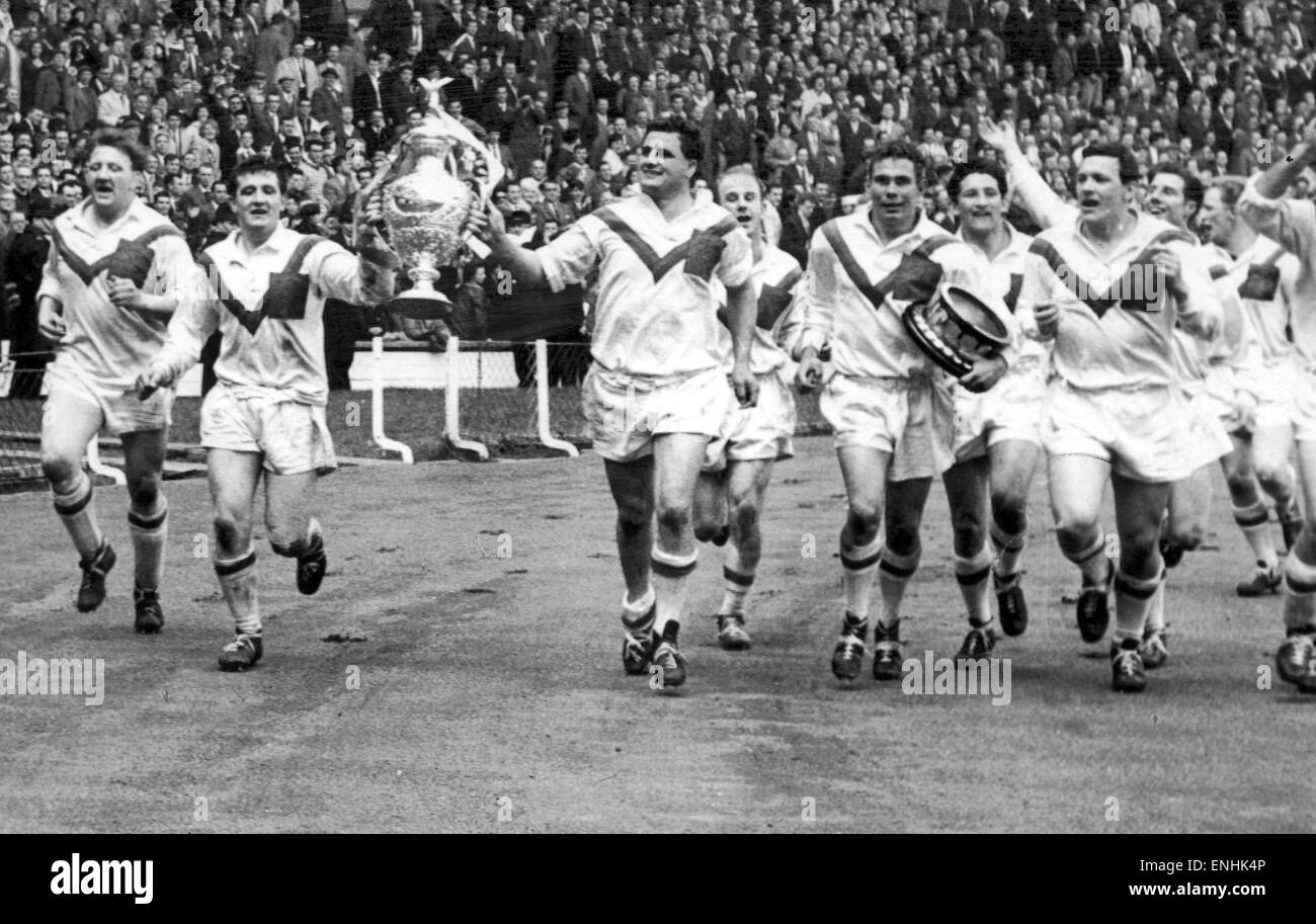 Wakefield Trinity seen here doing a lap of honour after their 25 - 10 victory over Wigan in the Rugby League Cup Final at Wembley 11th May 1963 Stock Photo