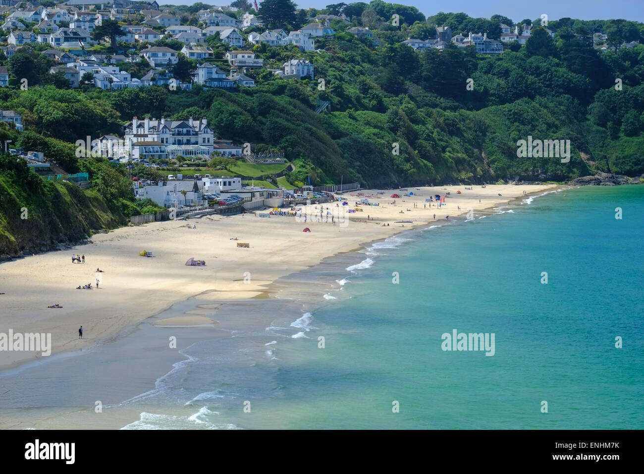 Carbis Bay, Cornwall: Magnificent beach with the Carbis Bay Hotel overlooking the Bay Stock Photo