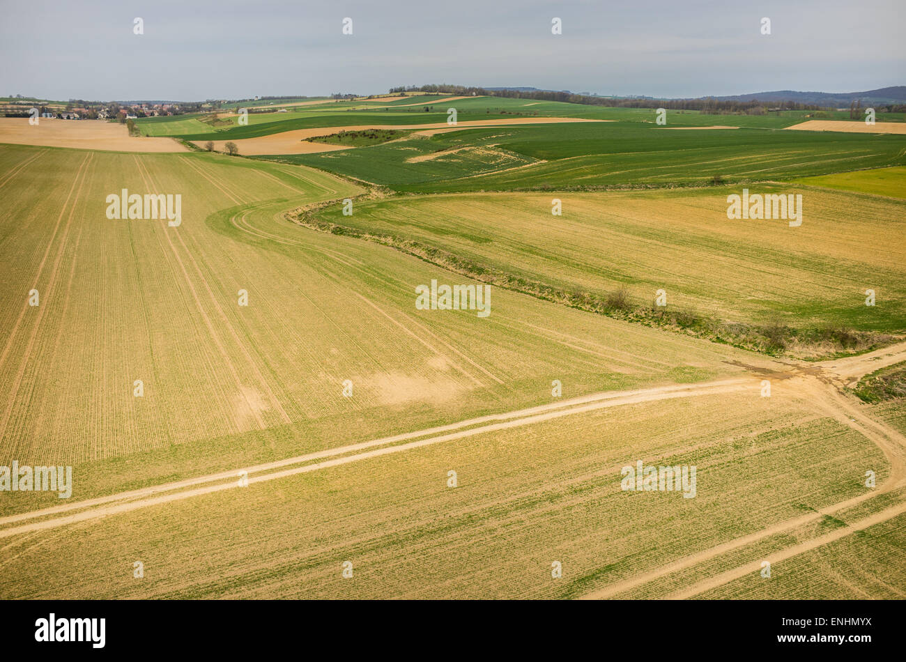 Aerial view of the large green field Stock Photo - Alamy