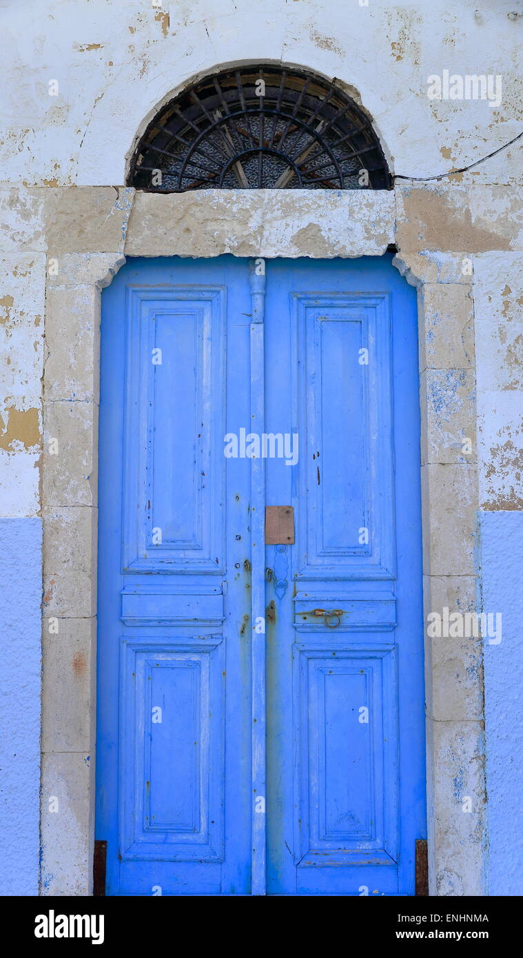 Kastellorizo-Antique blue door Stock Photo