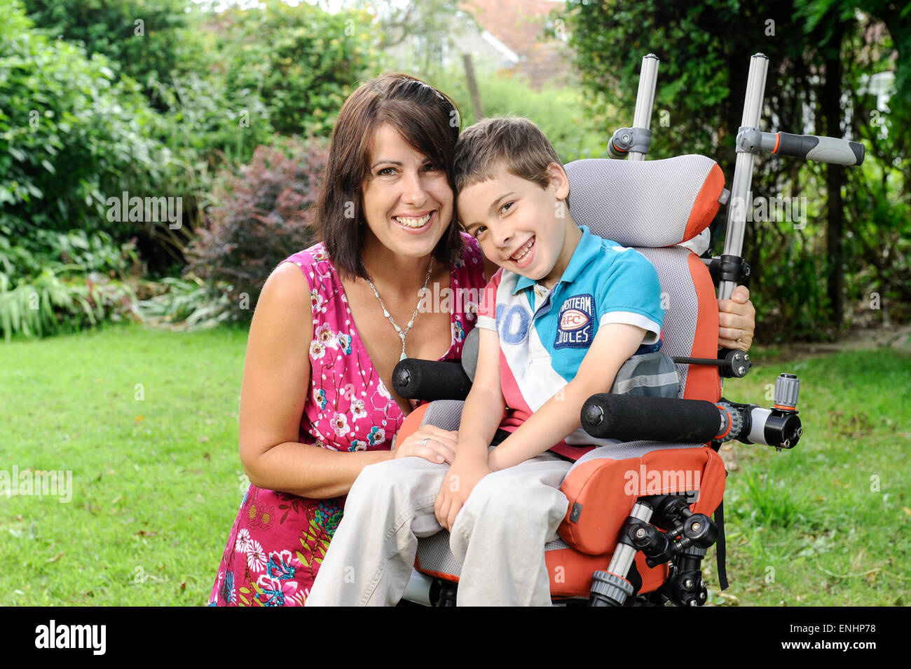 Kate Oram with her son Jack Clayton who suffers from Cerebal Palsy after being starved of oxygen at birth. Stock Photo