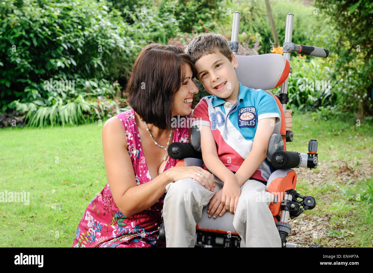 Kate Oram with her son Jack Clayton who suffers from Cerebal Palsy after being starved of oxygen at birth. Stock Photo