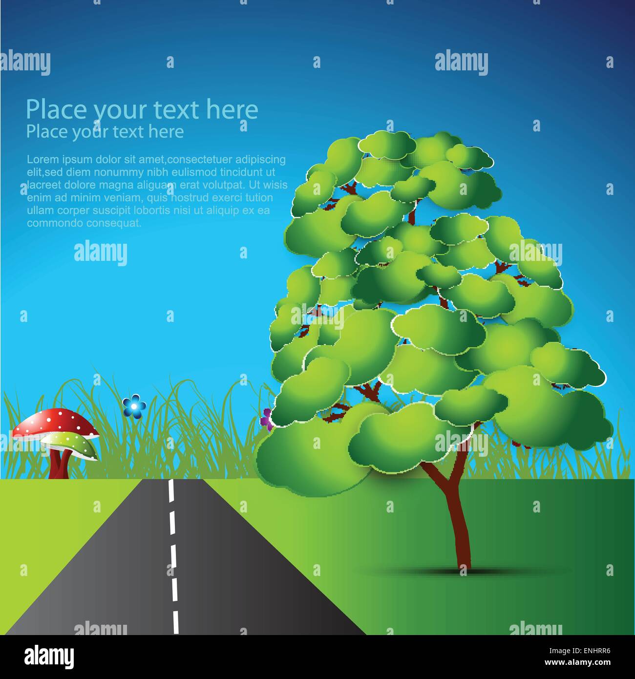 vector green tree and road Stock Vector