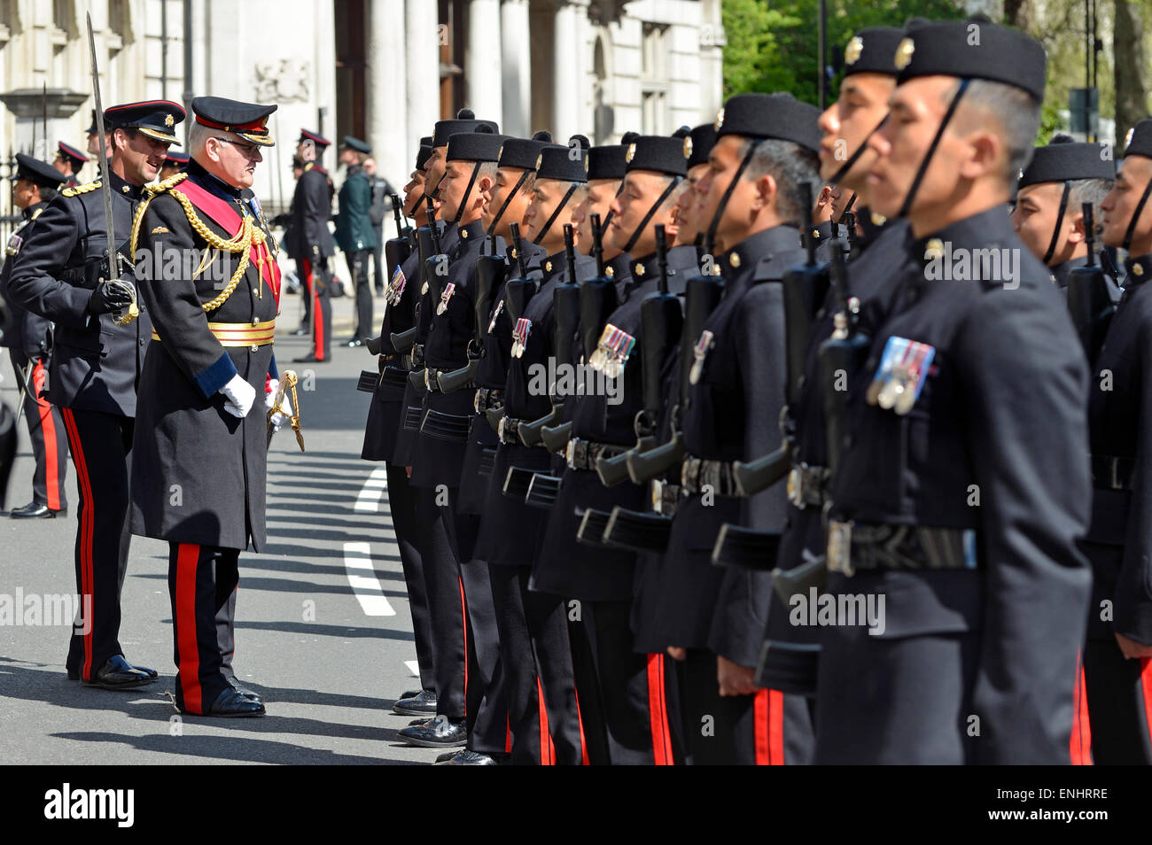 London, England, UK. Royal Gurkha Rifles on parade, inspected by Sir ...