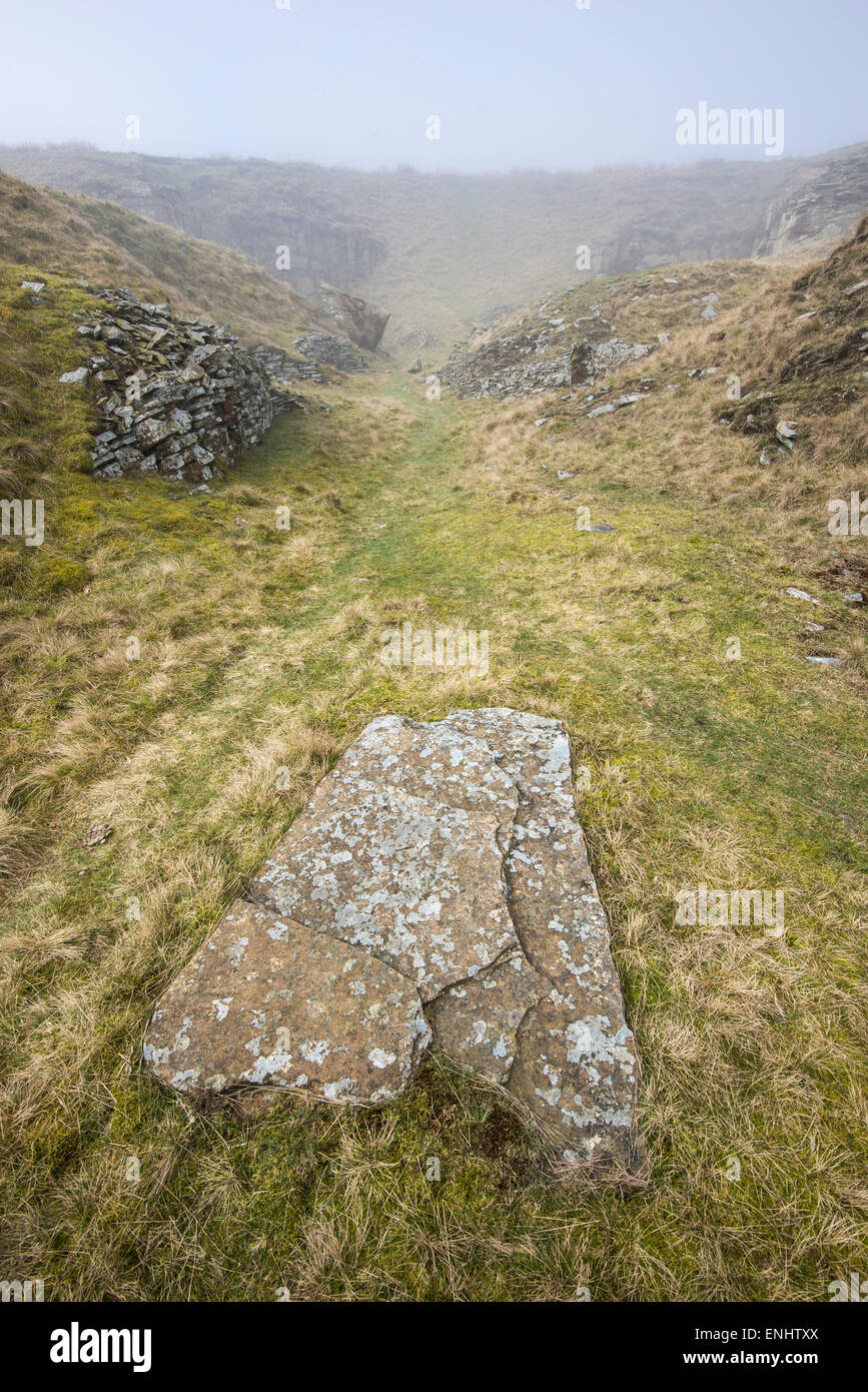 Remains of a disused quarry on Cracken edge near Chinley in Derbyshire