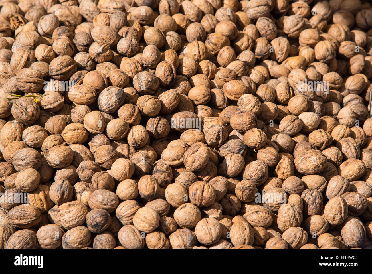 Persian or English walnuts (Juglans regia) in a Turkish street market Stock Photo