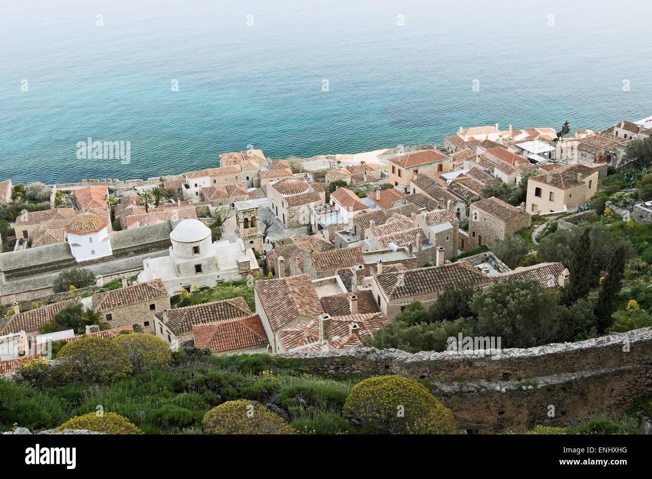 The historical castle-town of Monemvasia, southern Greece Stock Photo