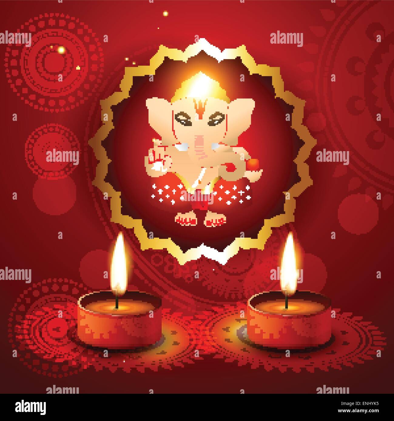 hindu lord ganesh with diya vector illustraton Stock Vector Image & Art ...