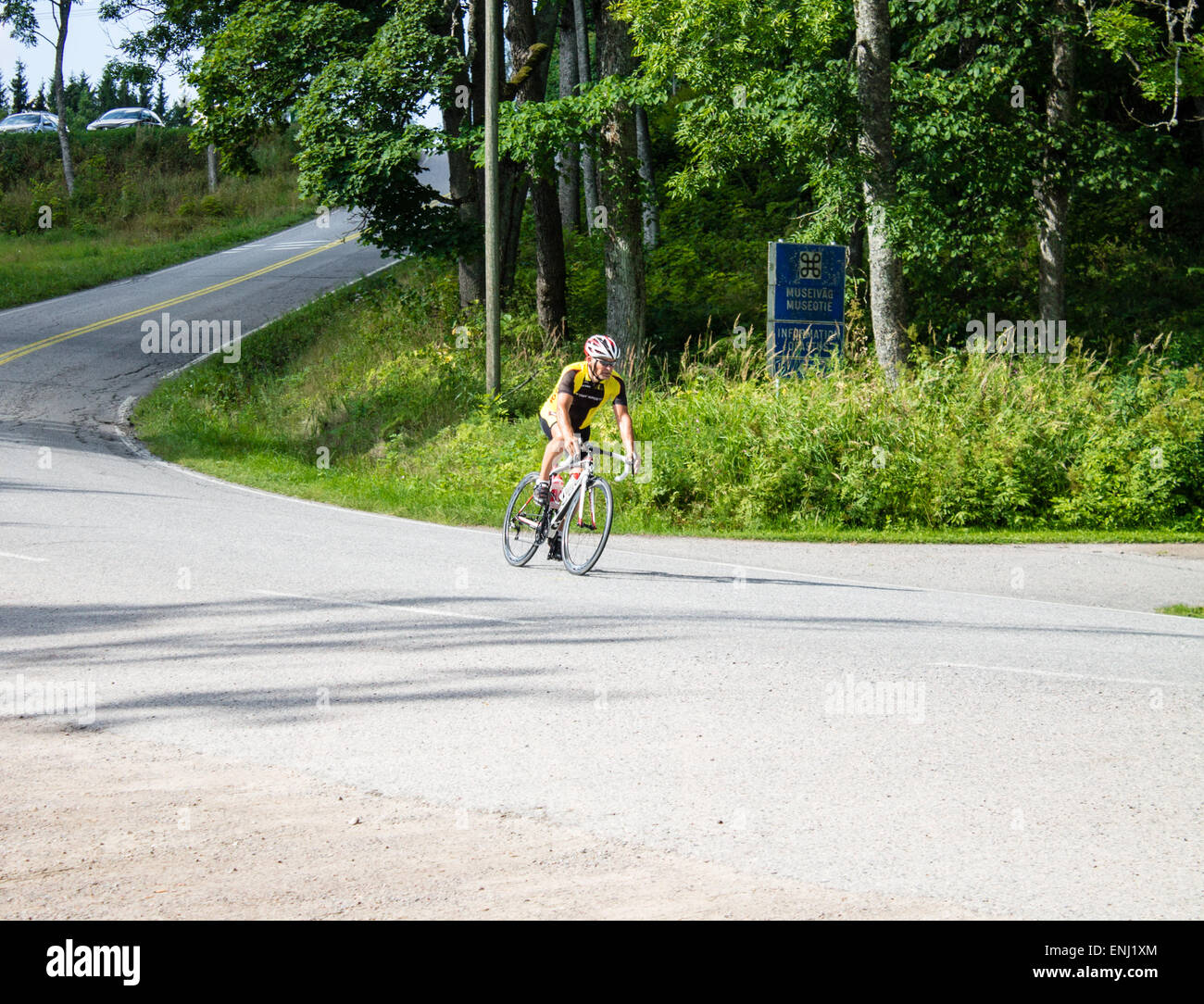 Bicyclers cycling in Inkoo, Finland. Stock Photo