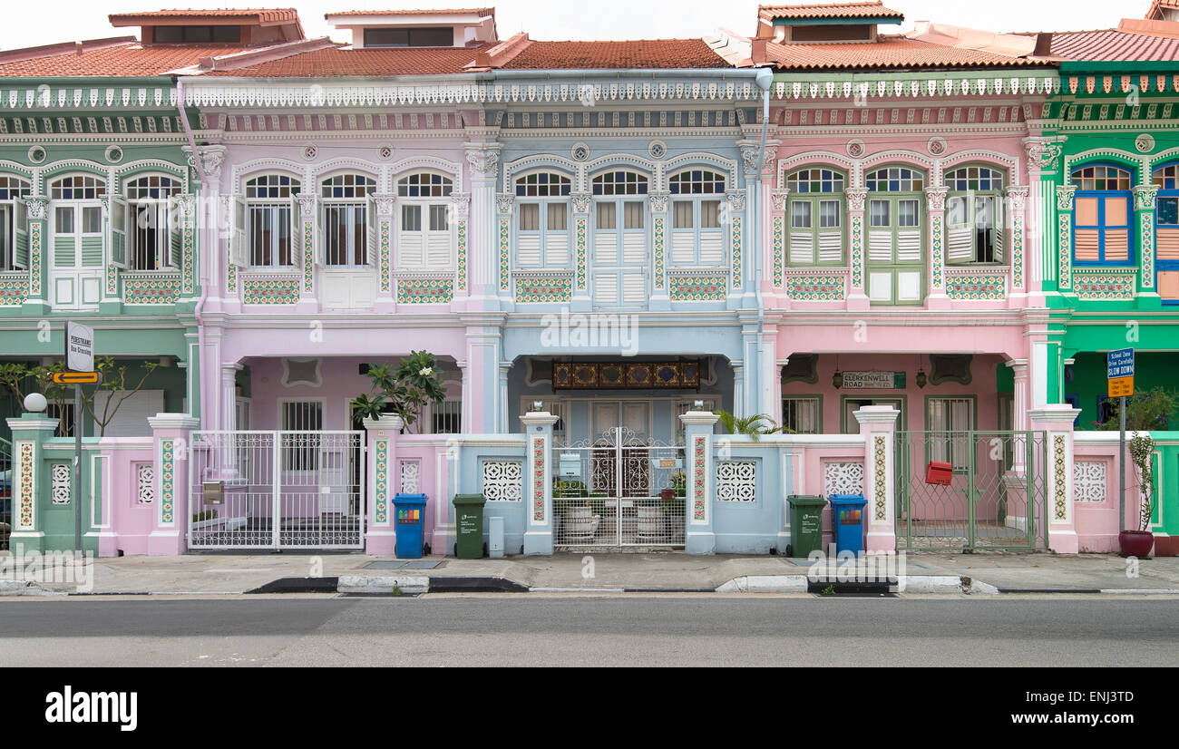 A Row of Beautiful Peranakan Houses in Singapore Stock Photo