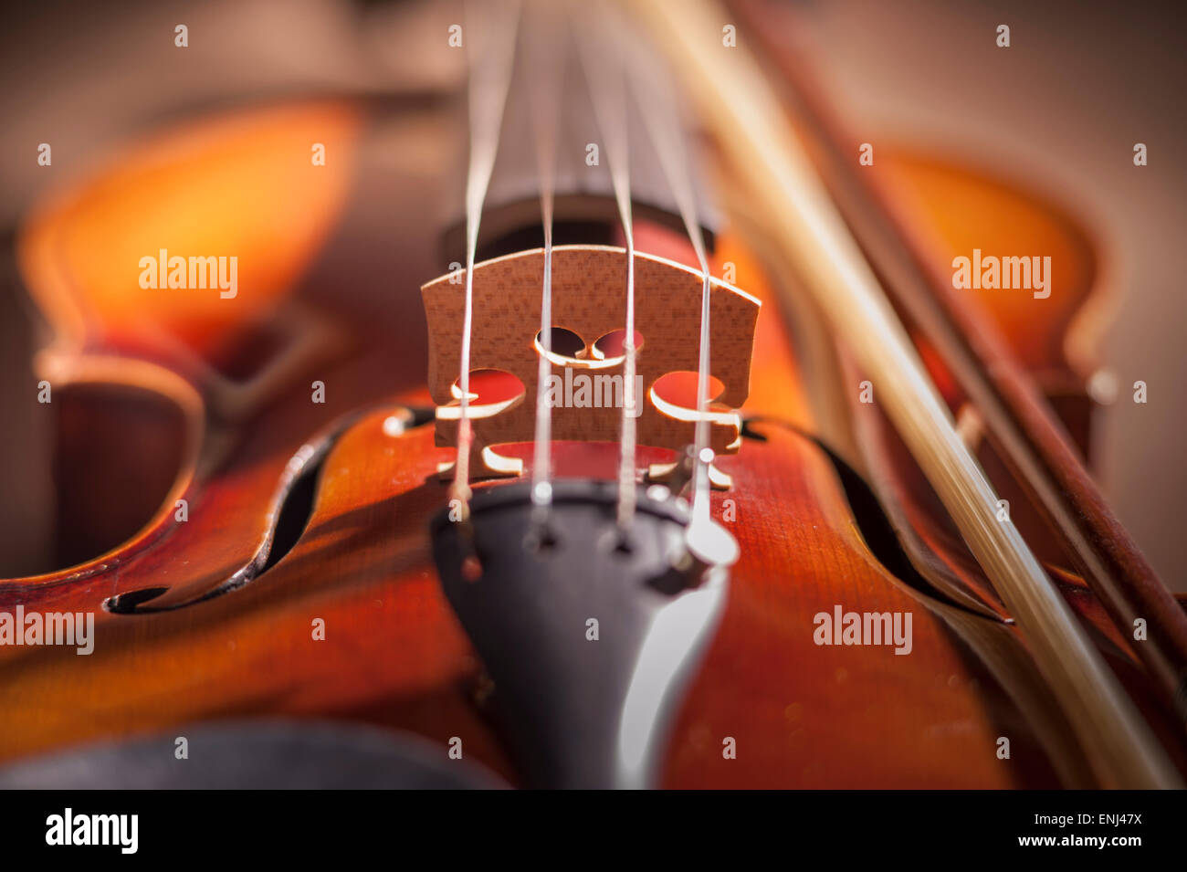 Violin bridge with very limited depth of field Stock Photo